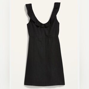 Old Navy Women’s Sleeveless Ruffled Fit & Flare Linen-Blend Dress V-Neck Black M